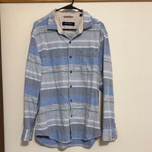 Tommy Bahama Blue and Gray Striped Casual Shirt